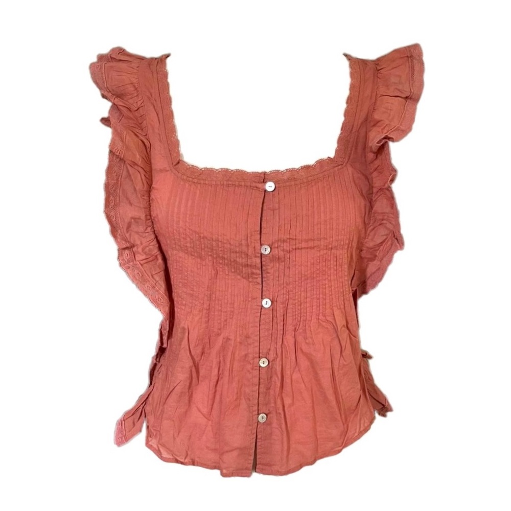 [New] Aritzia’s Wilfred Orange Ruffle Pintuck Cotton Top Size M